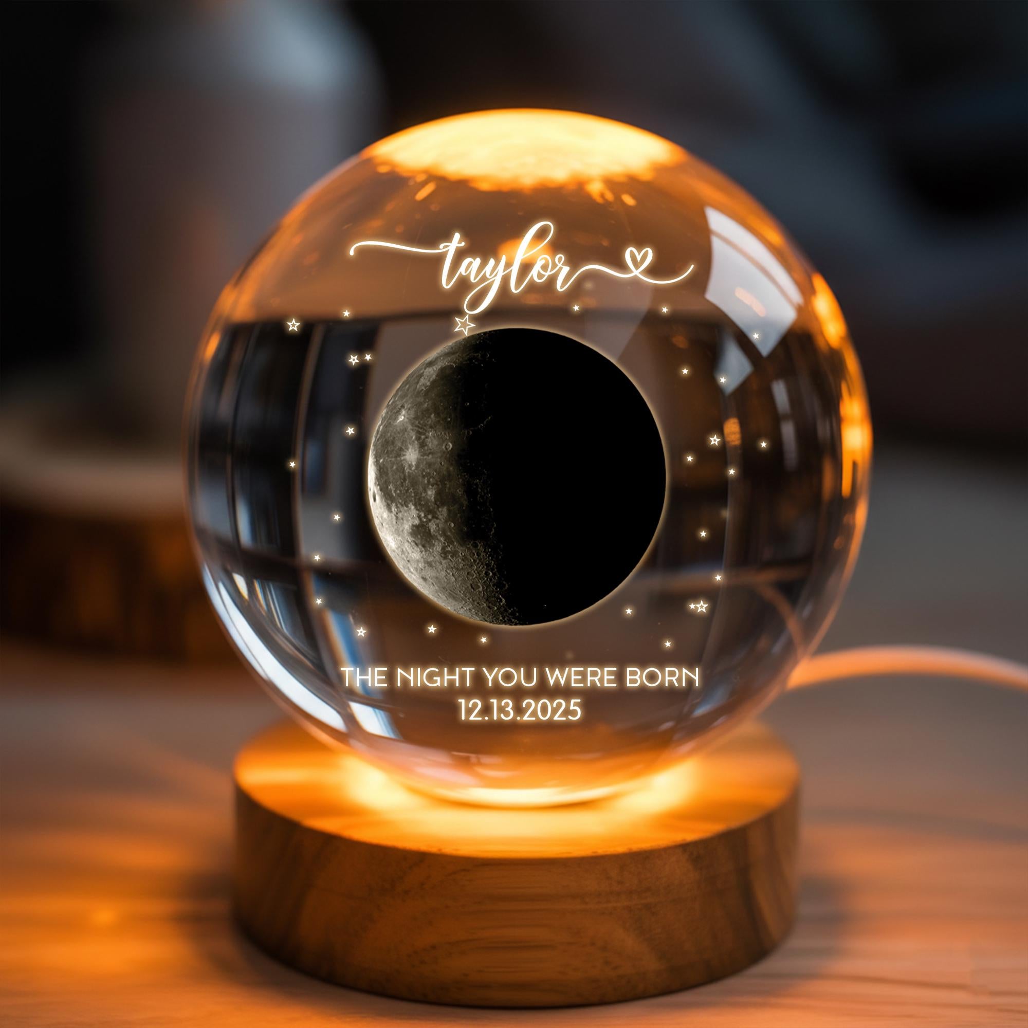 Personalized Crystal Ball LED Night Light_ the Day You Were Born Custom Moon Phase by Date, Birthday, Just Because Gift for Friend, Daughter