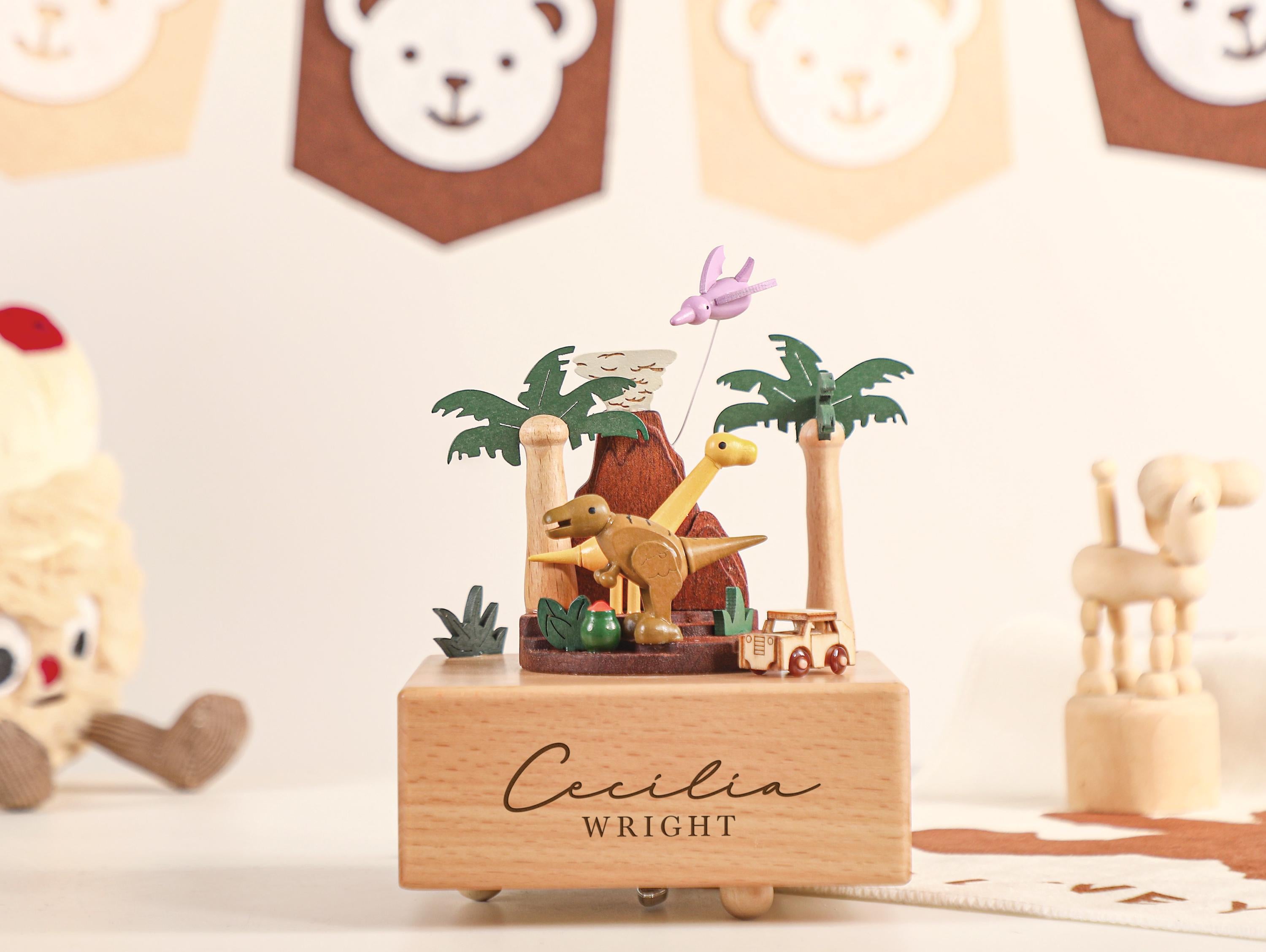 Dinosaur Park Music Box, Wooden Music Box, Custom Wooden Handmade Music Box, 1st Birthday, Personalised Music Box Gift, Baby Shower Gift