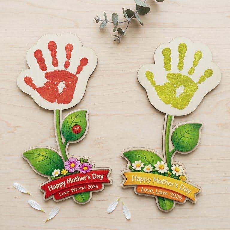 Personalized Mother’s Day Handprint Flower Sign – DIY Gift for Mom From Kids