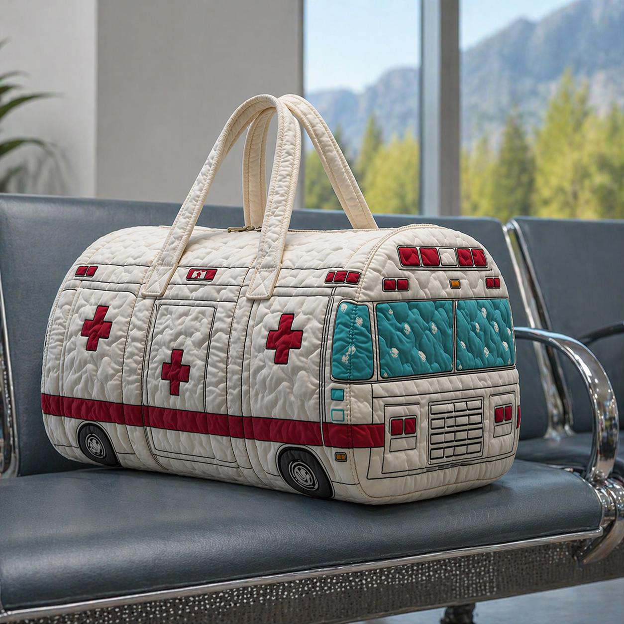 Ambulance Quilted Duffle Bag, Medical Vehicle Weekender Bag, Nurse Overnight Travel Bag, EMT Paramedic Gift, Hospital Work Bag