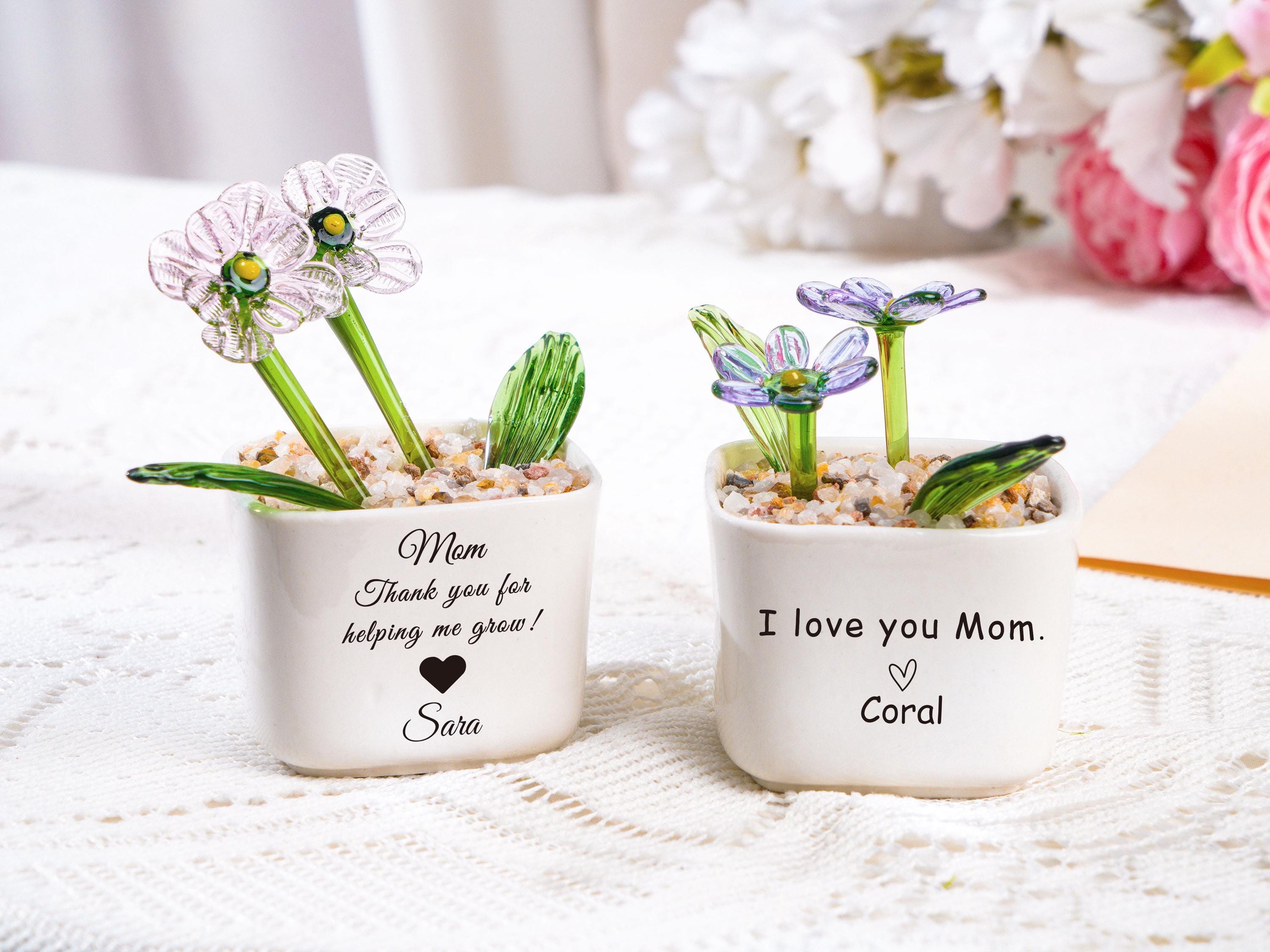 Custom Birth Month Glass Flower Pot, Handmade Gift for Mom, Grandma, Unique Birthday Gift, Personalized Birth Flower Gift, Mother's Day Gift