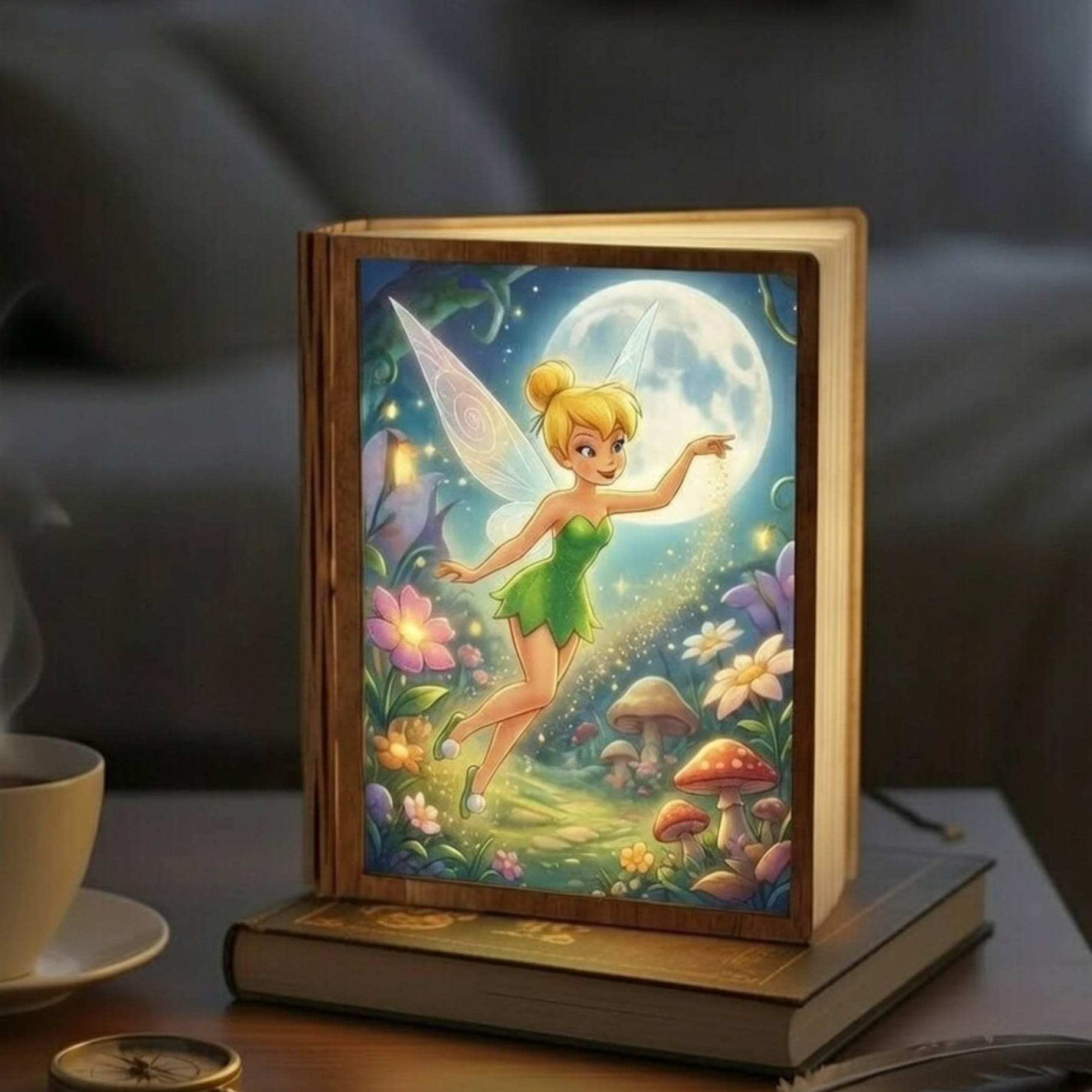 Personalized Tinkerbell Book Lamp, Folding LED Wooden Night Light, Magical Disney Inspired Nursery Decor, Unique Birthday Gift for Girls