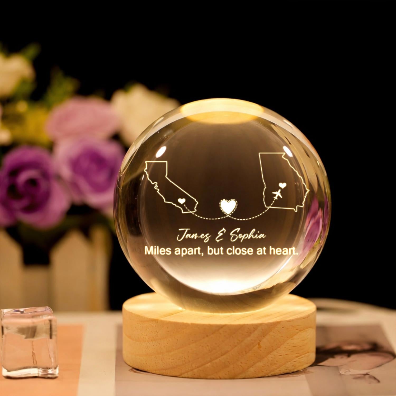 Custom Two-location Crystal Ball LED Night Light_ Long-distance Love Gift, Distance Relationship Lamp for Couples