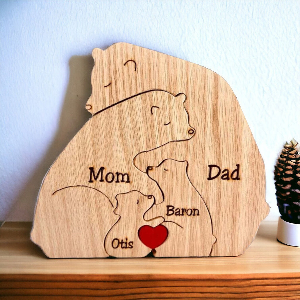 Personalised Wooden Bear Family Puzzle, Family Christmas Gift, Mothers Day, Home Keepsake, Custom Ornament, Xmas, Unique Present for Mum