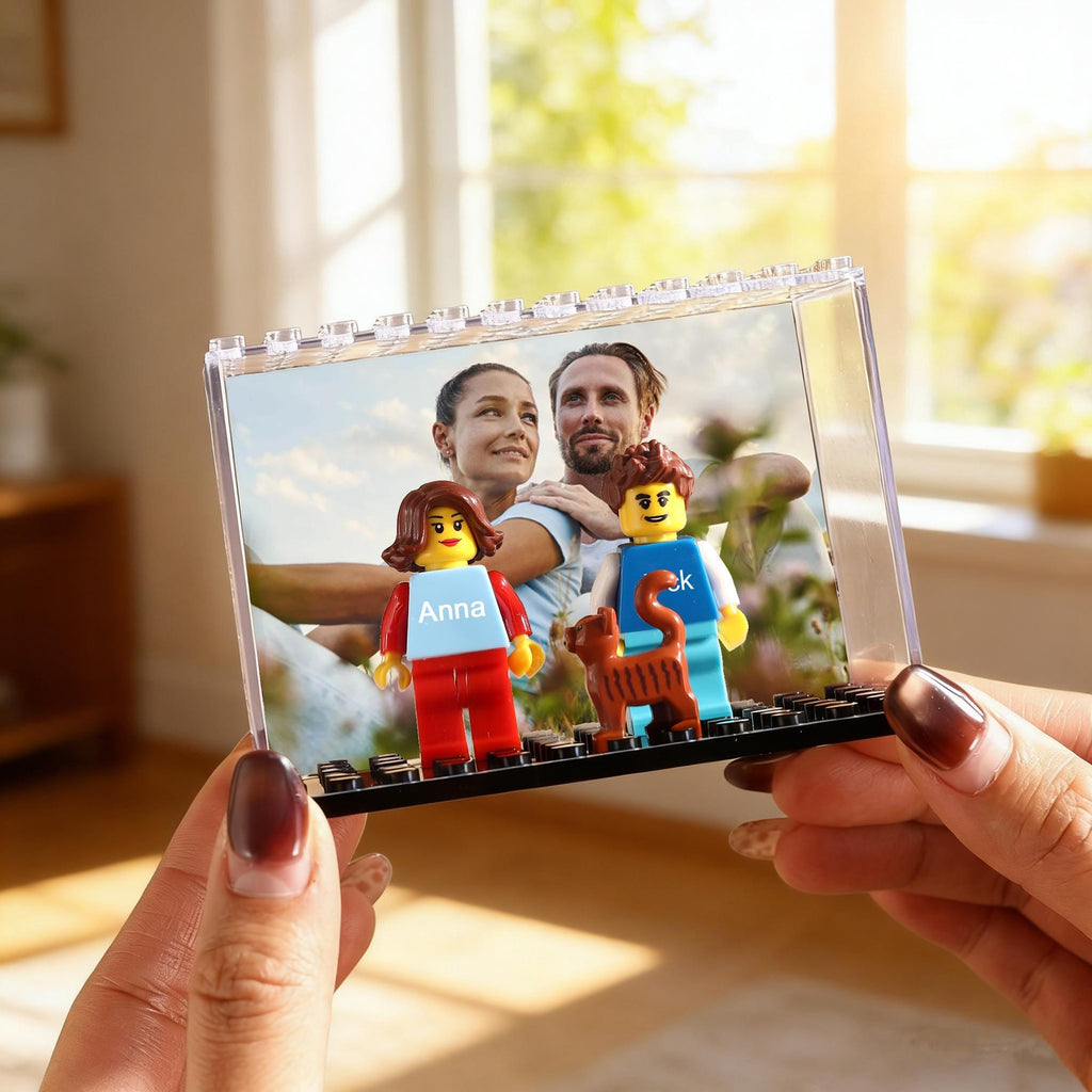 Custom Building Block Figure Set - Personalized Couple, Family & Pet Mini Figurines in Display Case | Valentine's, Wedding, Anniversary Gift