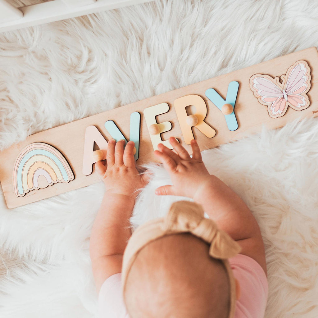 Personalized Name Puzzle With Pegs – Montessori Wooden Toy for Toddlers – Custom Baby Gift – First Birthday Present – Nursery Decor