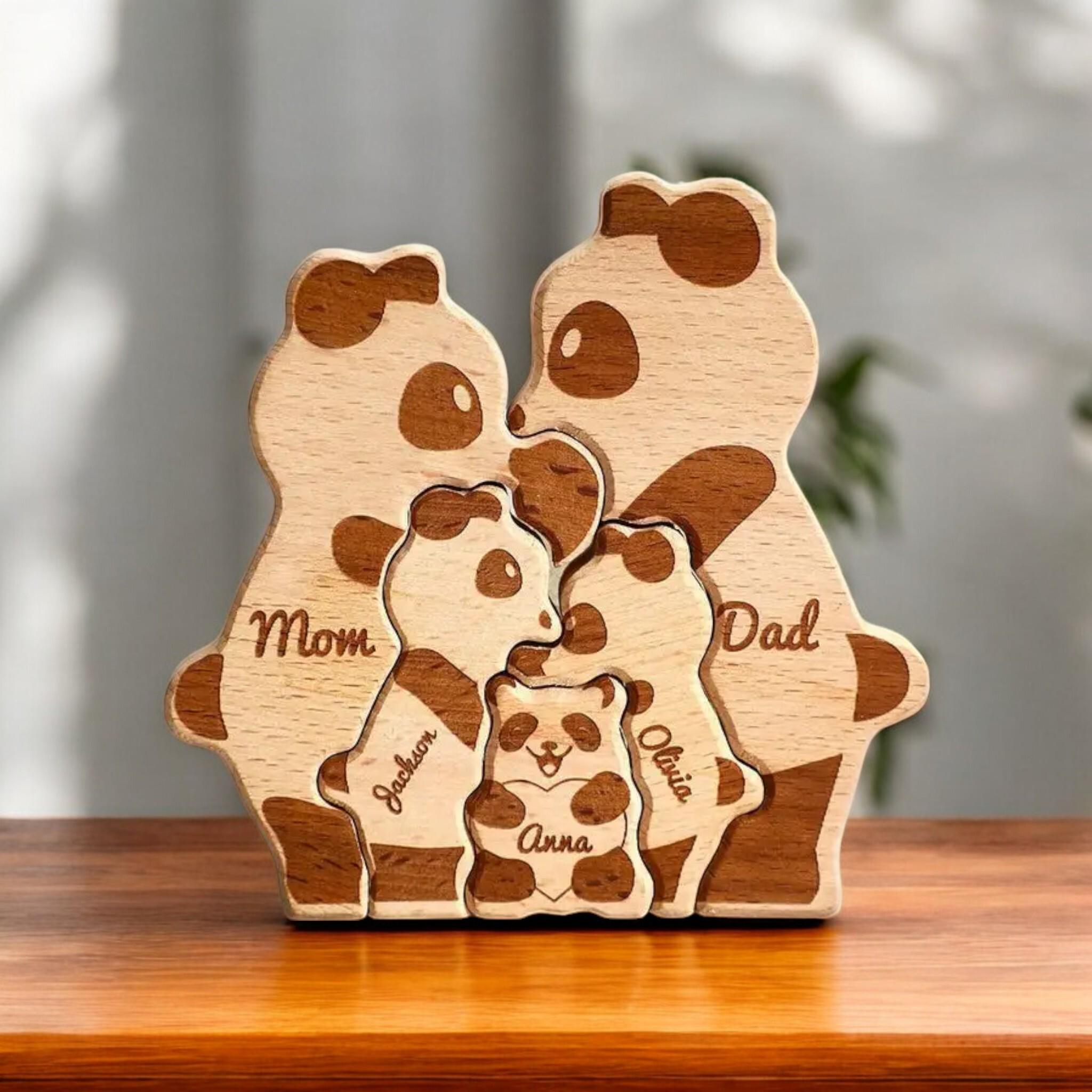 Custom Panda Family Puzzle, Personalised Wood Gift, Cute Animal Family Ornament, Nursery Decor, Baby Shower, Christmas Keepsake, Panda Gift