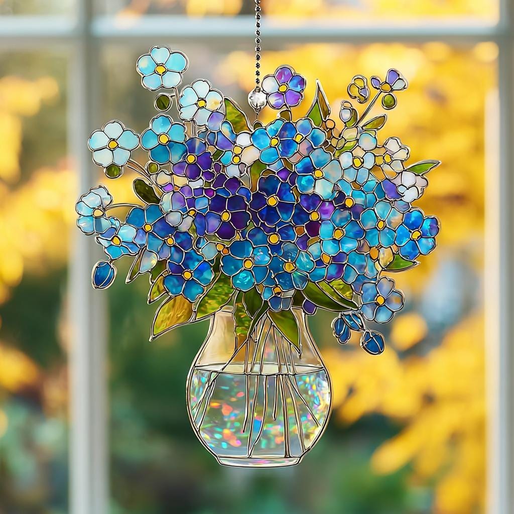 Forget-me-not Bouquet Hologram Window Hanging_ Acrylic Suncatcher