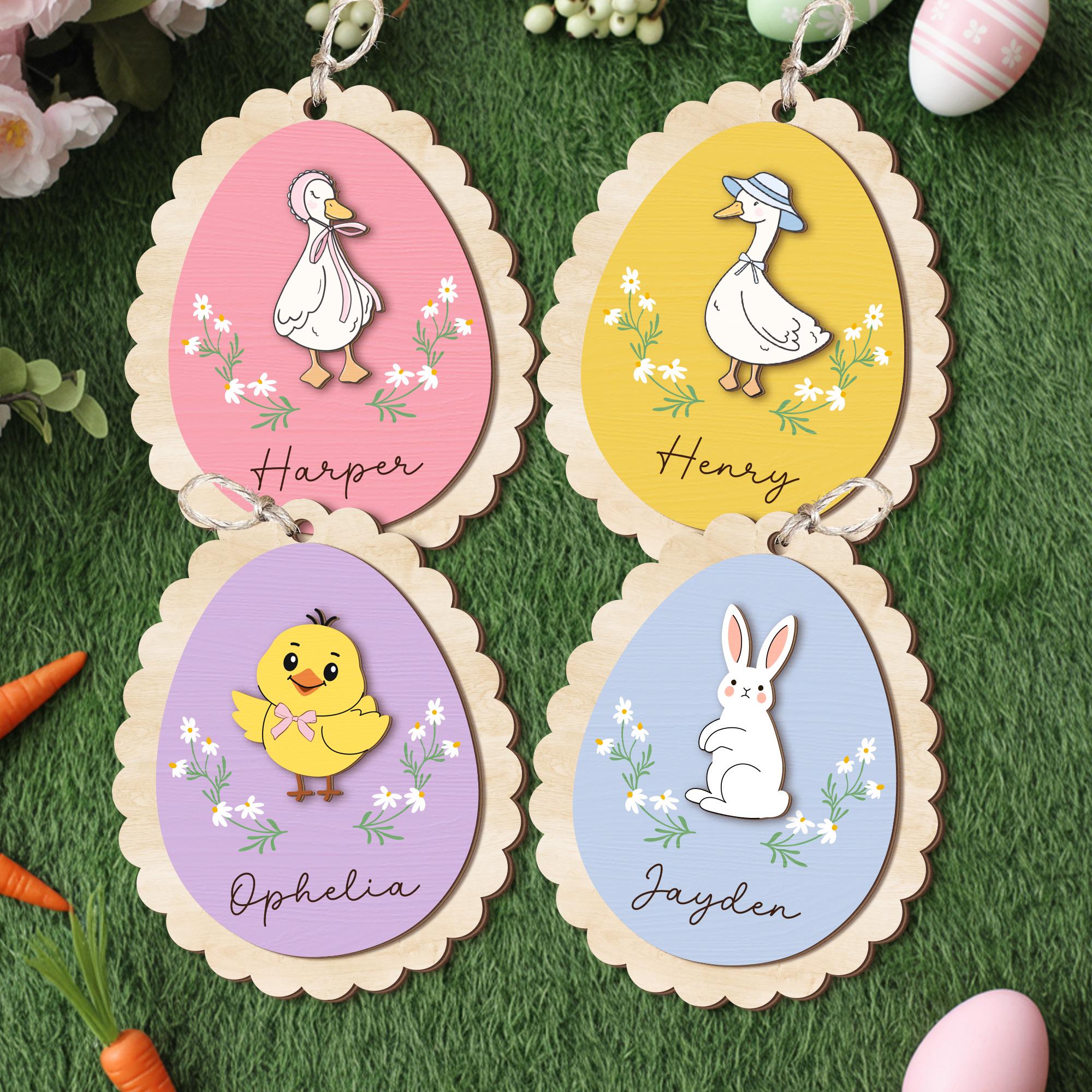 Custom Easter Basket Tags_ Bunny Goose Chick Name Tags, Easter Basket Name Tags, Easter Gifts Kids