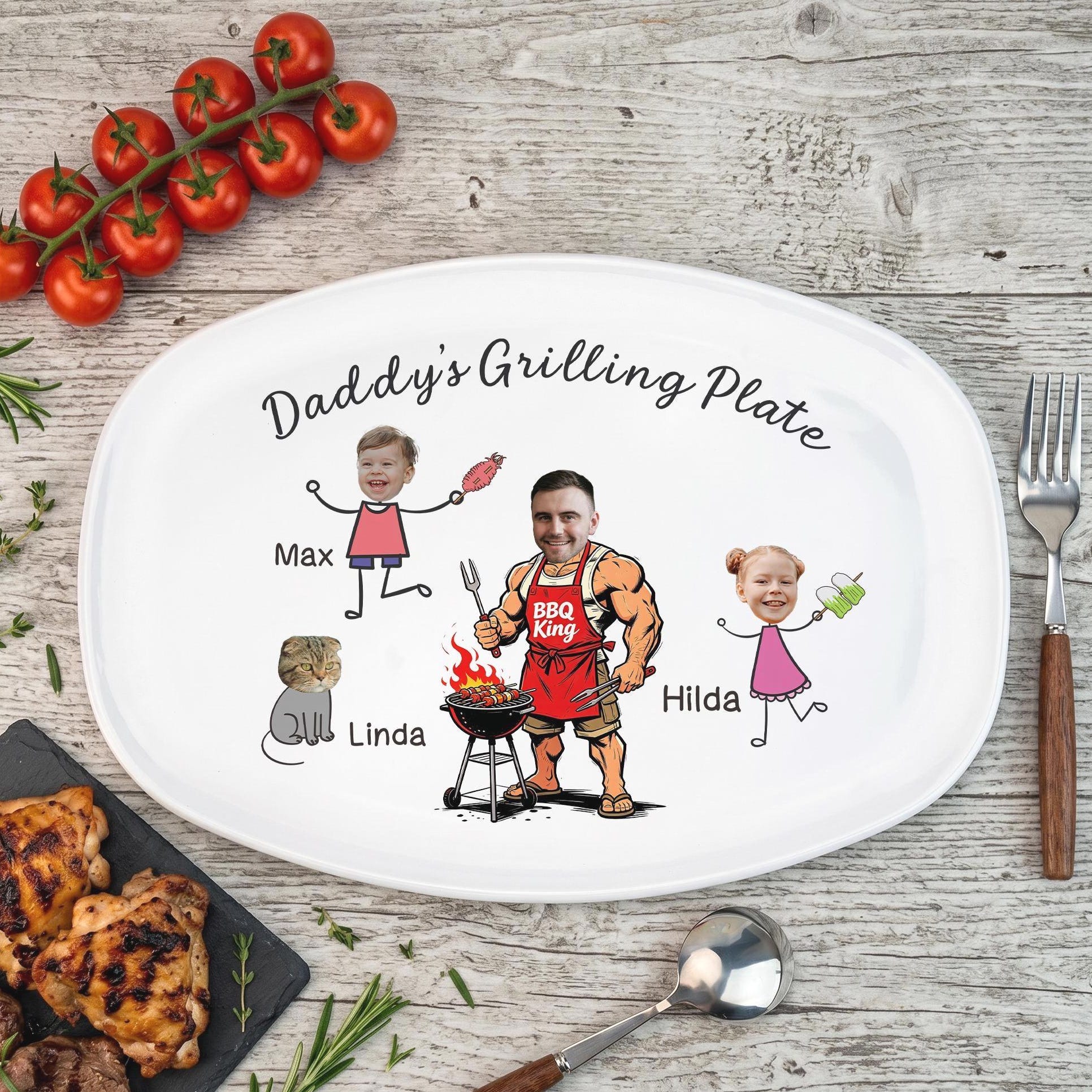 Dad’s Grilling Plate, Funny Father’s Day Gift, Personalized Grilling Plate, Grilling Plate Gift With Kids & Pets, BBQ Gift for Dad Grandpa