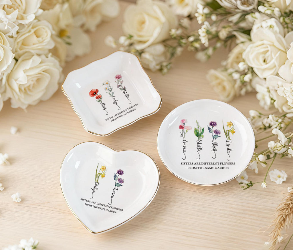 Sisters Are Different Flowers From the Same Garden, Personalized Ring Dish for Sister, Besties Flower Ring Holder, Friendship Jewelry Dish