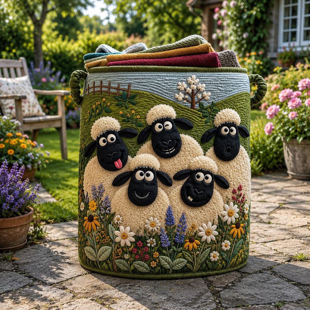 Sheep Heaven Quilted Laundry Basket, Sheep Laundry Room Decor, Soft Fabric Hamper, Colorful Sheep Storage Bin, Gift for Mom, Gift for Her