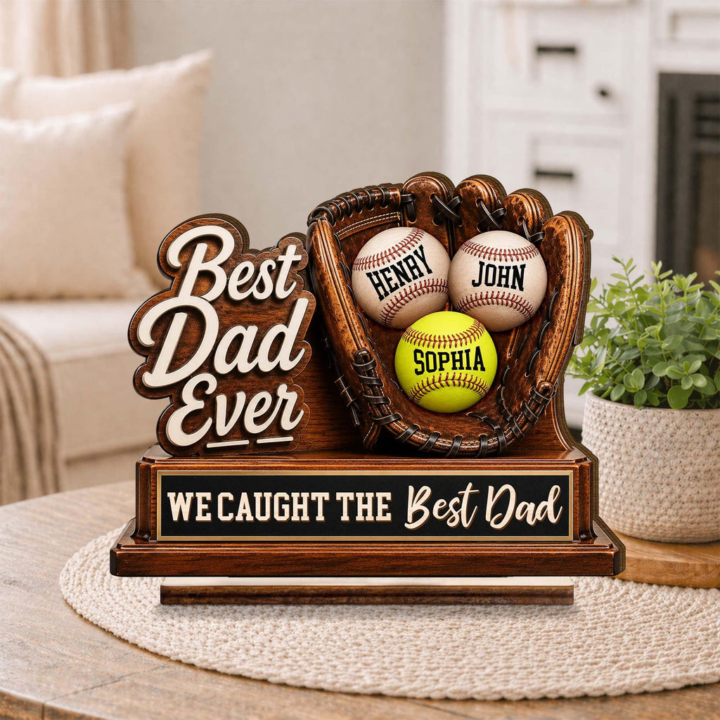 Personalized Baseball Glove Plaque, Custom Kids Names, Dad Ever Keepsake