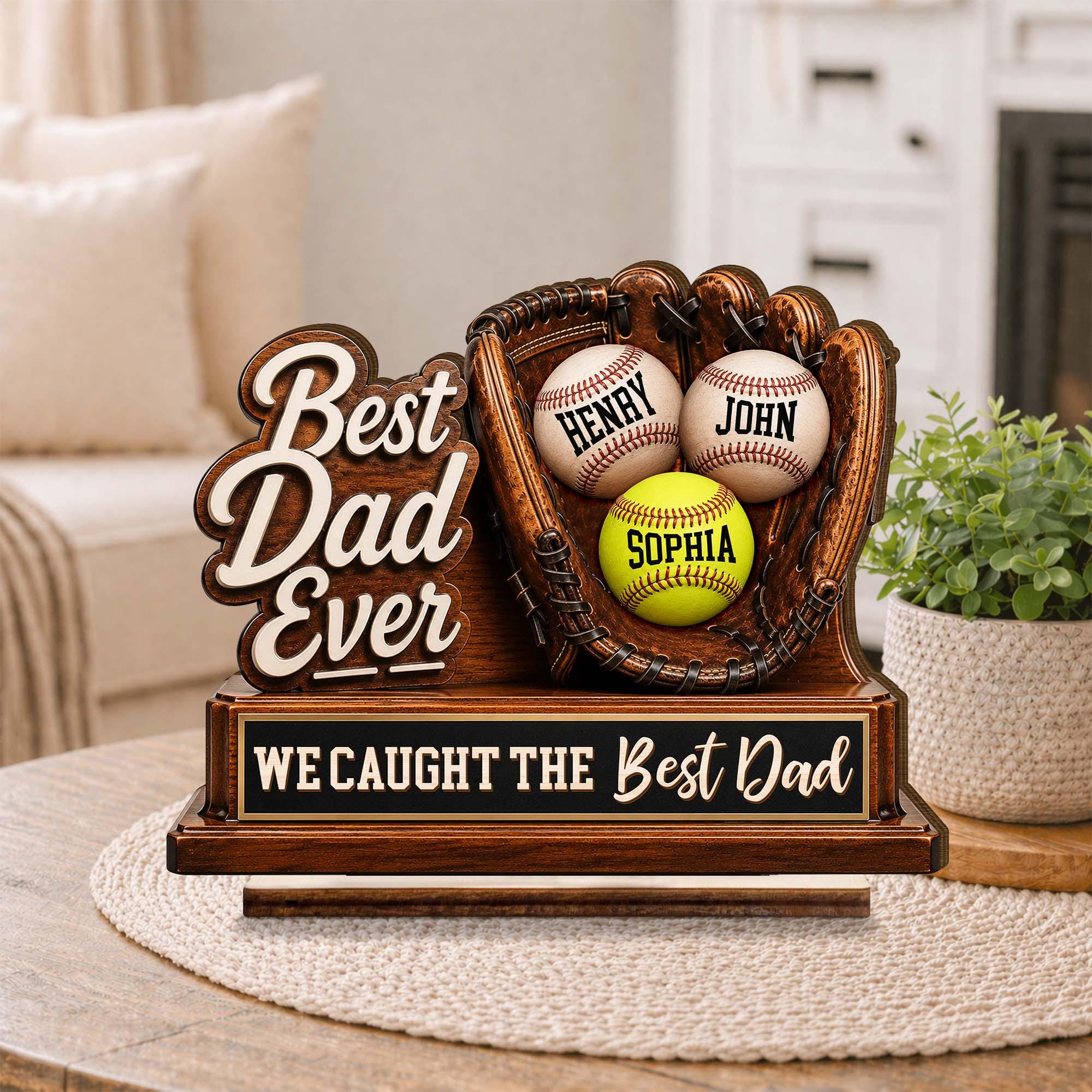 Personalized Baseball Glove Plaque, Custom Kids Names, Dad Ever Keepsake