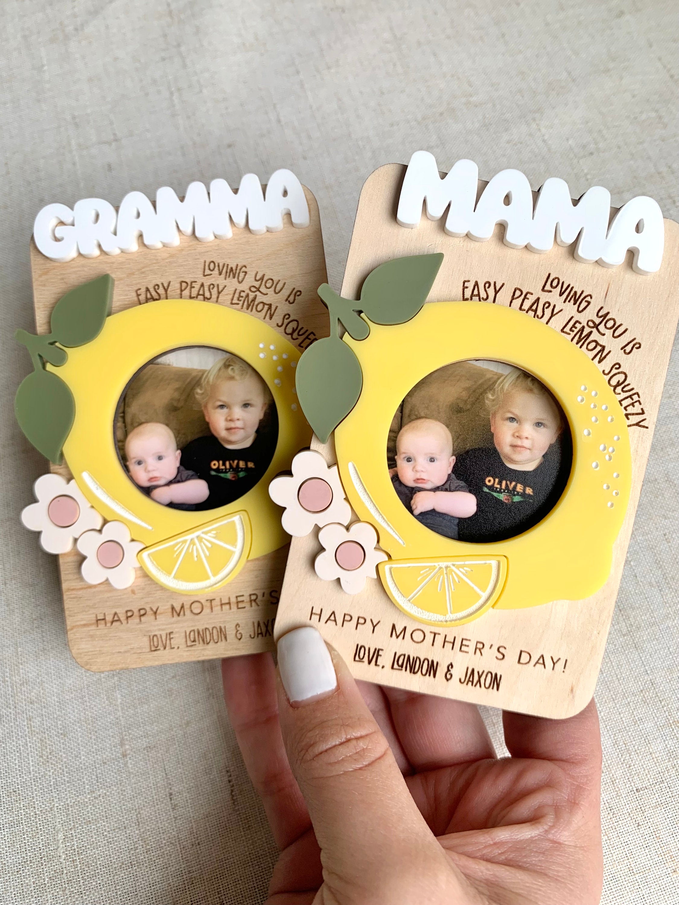 Personalized Lemon Photo Magnet, Mother's Day Gift, Fridge Photo Magnet, Kid Photo Frame, Gift for Grandma