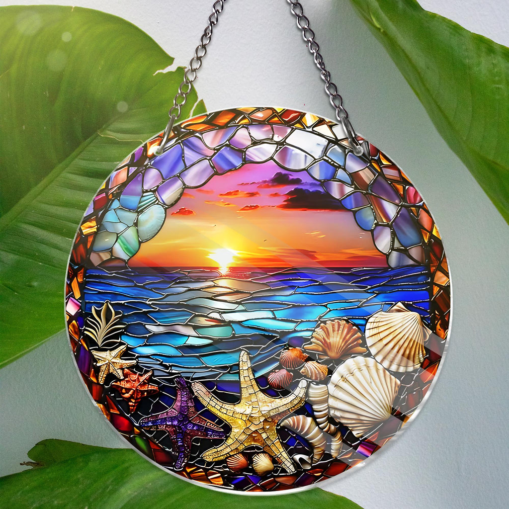 Sunset Beach ACRYLIC Window Hanging Decor Ocean Art Starfish Seashell Suncatcher Coastal Home Decor Unique Beach Lover Gift Beach Lover
