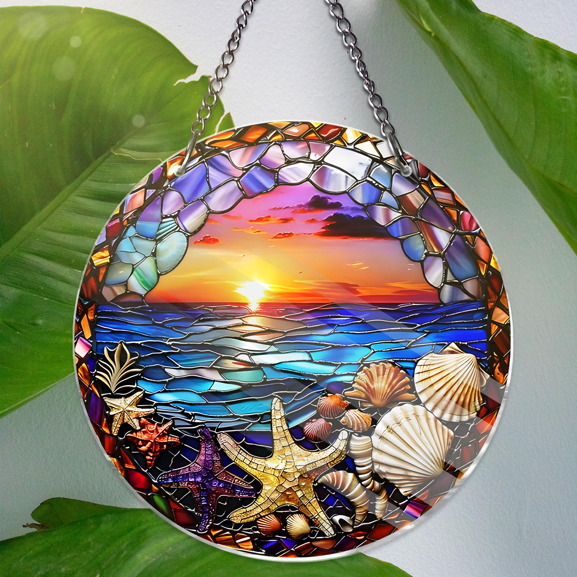 Sunset Beach ACRYLIC Window Hanging Decor Ocean Art Starfish Seashell Suncatcher Coastal Home Decor Unique Beach Lover Gift Beach Lover