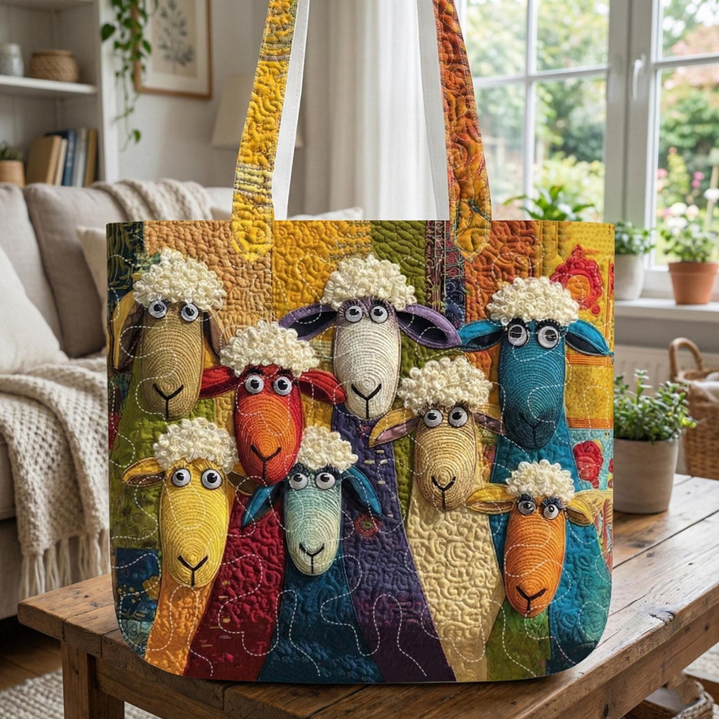 Personalized Colorful Sheep Quilted Tote Bag – Farm Sheep Fabric Tote, Animal Lover Gift