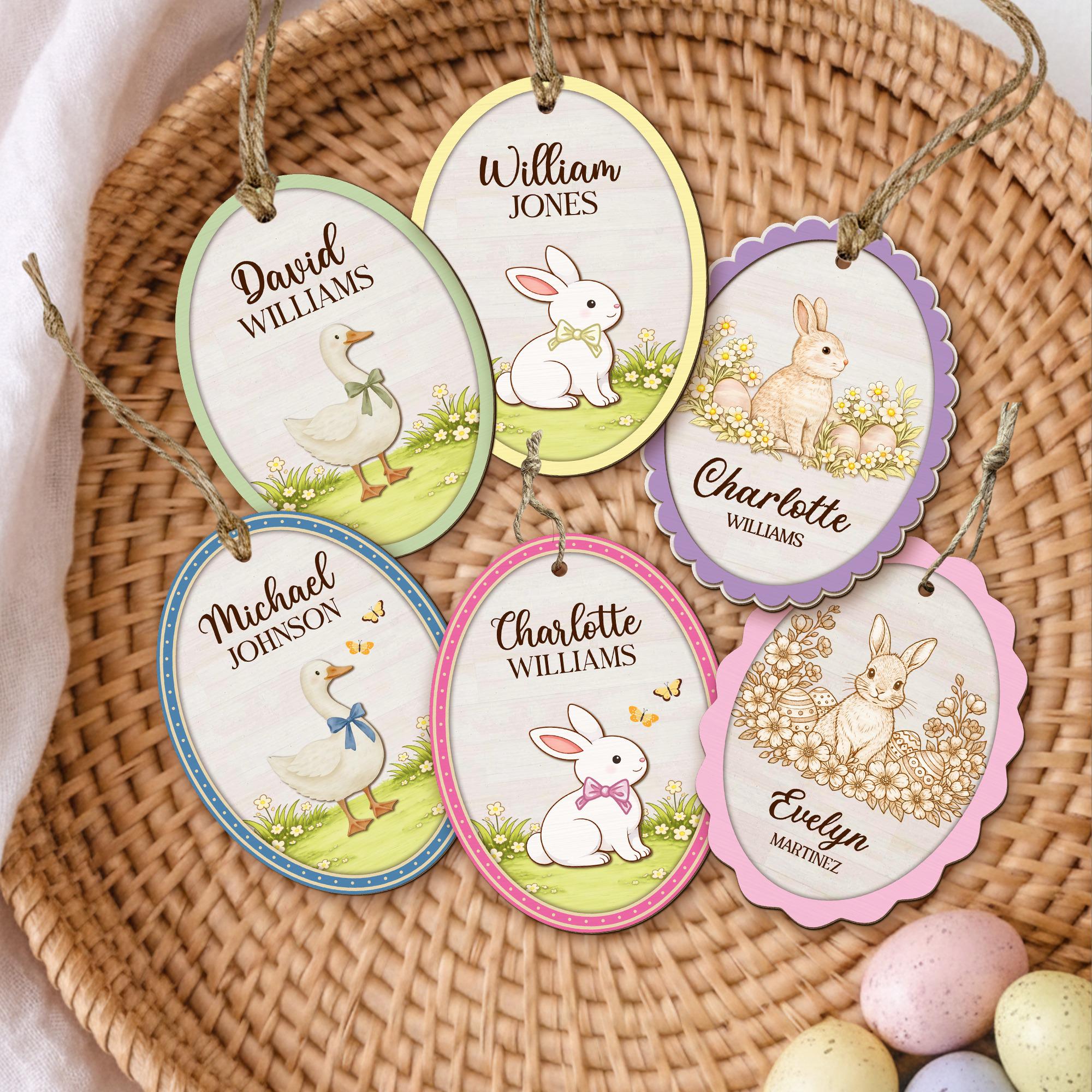Custom Easter Name Tags_ Bunny Easter Basket Tags, Easter Gift for Boys & Girls, Bunny Goose Chick Easter Tags