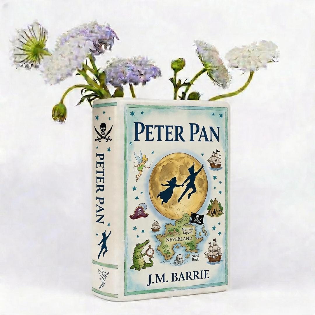 Peter Pan's Neverland Ceramic Book Vase, Disney Neverland Vase Decor, Birthday Gift, Book Lover Gift, Christmas Gift, Mother's Day Gift