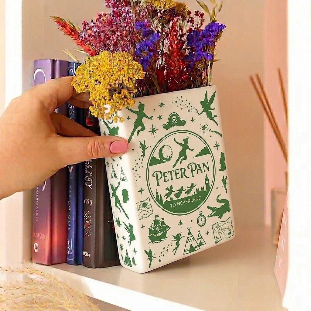 Peter Pan's Neverland Ceramic Book Vase, Disney Neverland Vase Decor, Birthday Gift, Book Lover Gift, Christmas Gift, Mother's Day Gift