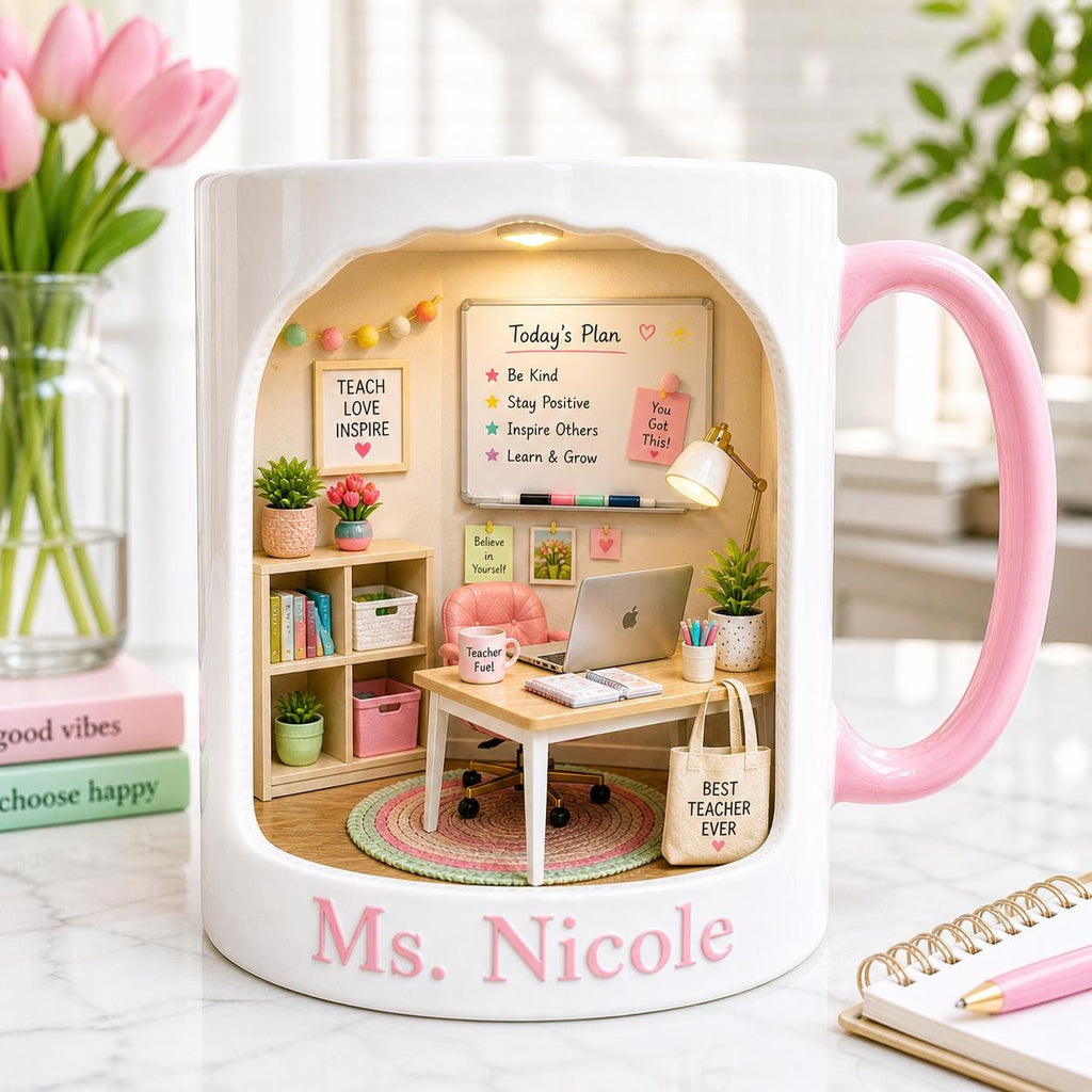 Personalized Teacher Mug, Custom Name Teacher Gift, Classroom Coffee Cup, Teacher Appreciation Gift, Cute School Teacher Mug