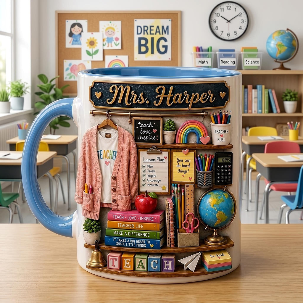 Personalized Teacher Mug, Custom Classroom Coffee Cup With Teacher Name, Cute Teacher Appreciation Gift, Preschool Teacher Mug