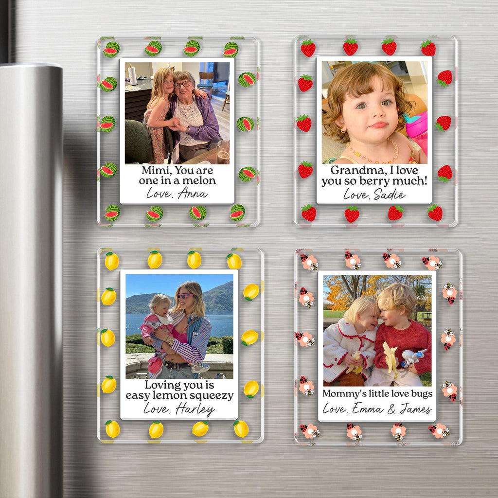 Personalized Mother's Day Photo Magnet_ Custom Kids Photo Magnet, Strawberry Magnet, Gift for Grandma, Mothers Day Gift for Mom, Nana, Mimi