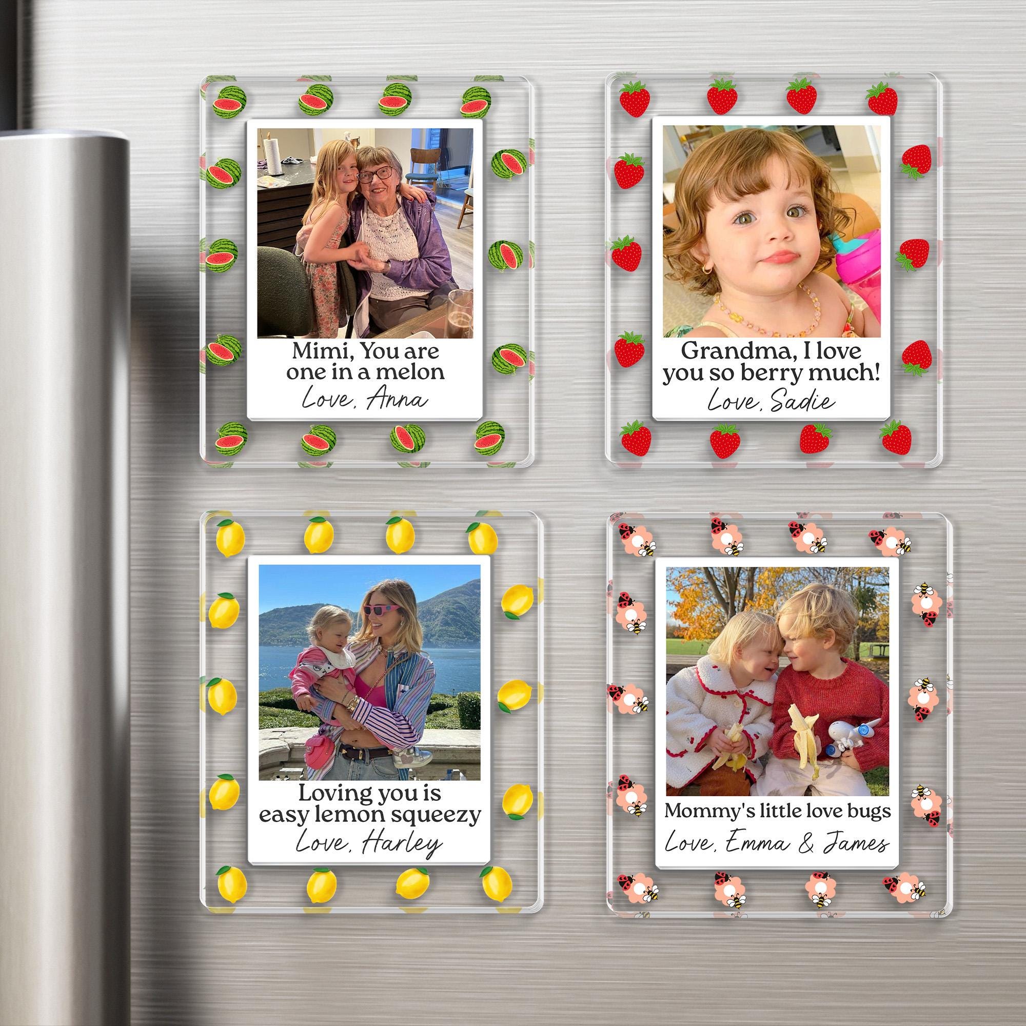 Personalized Mother's Day Photo Magnet_ Custom Kids Photo Magnet, Strawberry Magnet, Gift for Grandma, Mothers Day Gift for Mom, Nana, Mimi