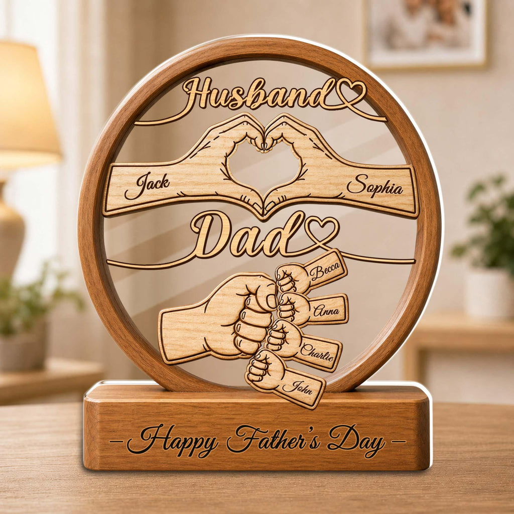Personalized Dad Acrylic Plaque, Custom Kid's Name Acrylic Block, Fist Bump Husband Acrylic Sign, Father's Day Gift for Dad, Husband, Him