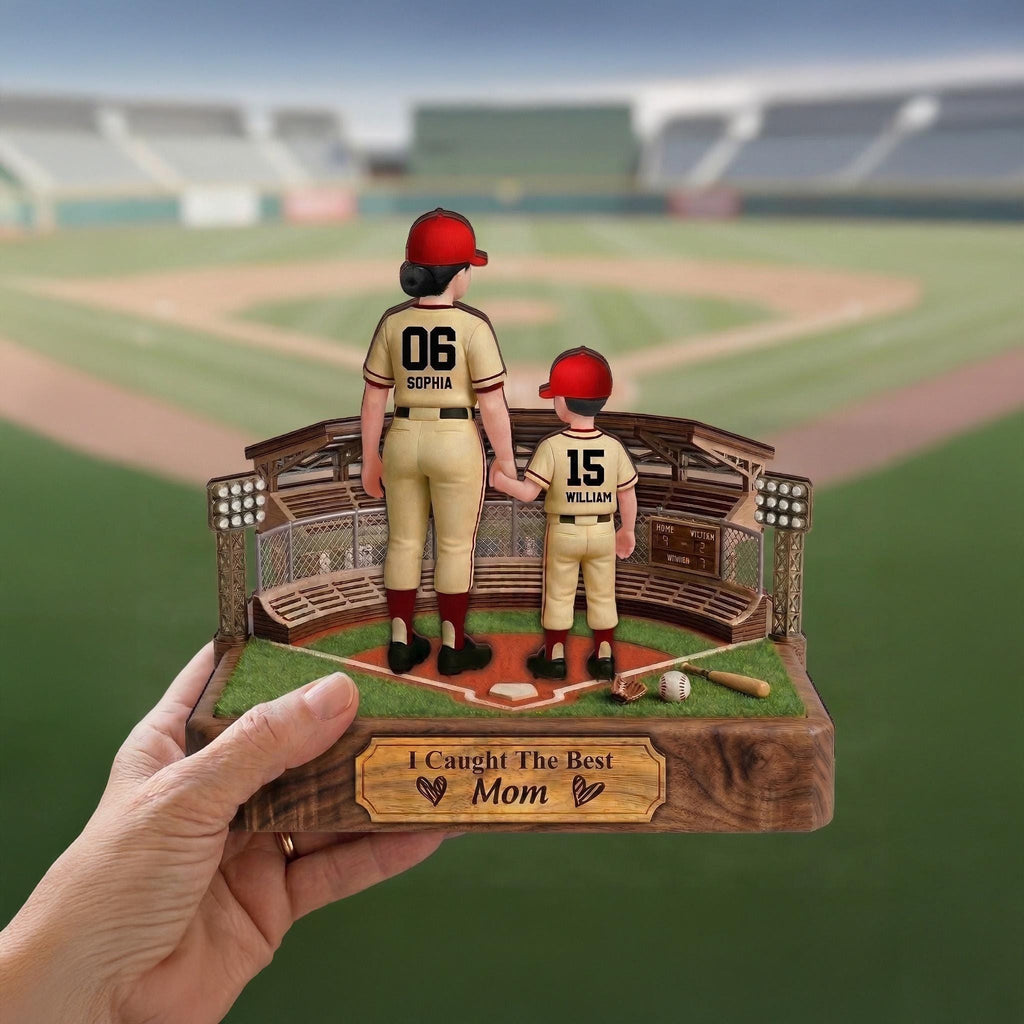Baseball Mom and Kid Personalized Standing Wooden Plaque, Mother's Day Gift for Her, Baseball Lover Gift, Baseball Player Decor Mama Gift