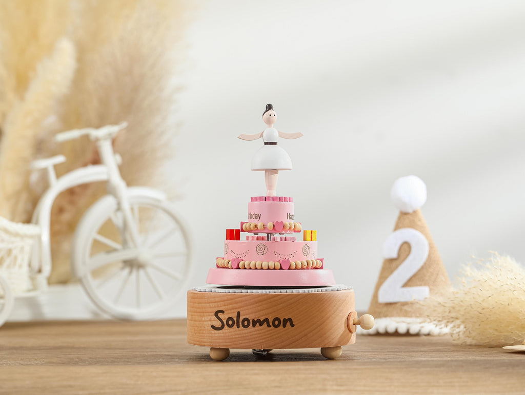 Ballet Girl Cake Birthday Music Box, Wooden Music Box, Custom Wooden Handmade Music Box, 1st Birthday, Personalised Music Box Gift,baby Gift