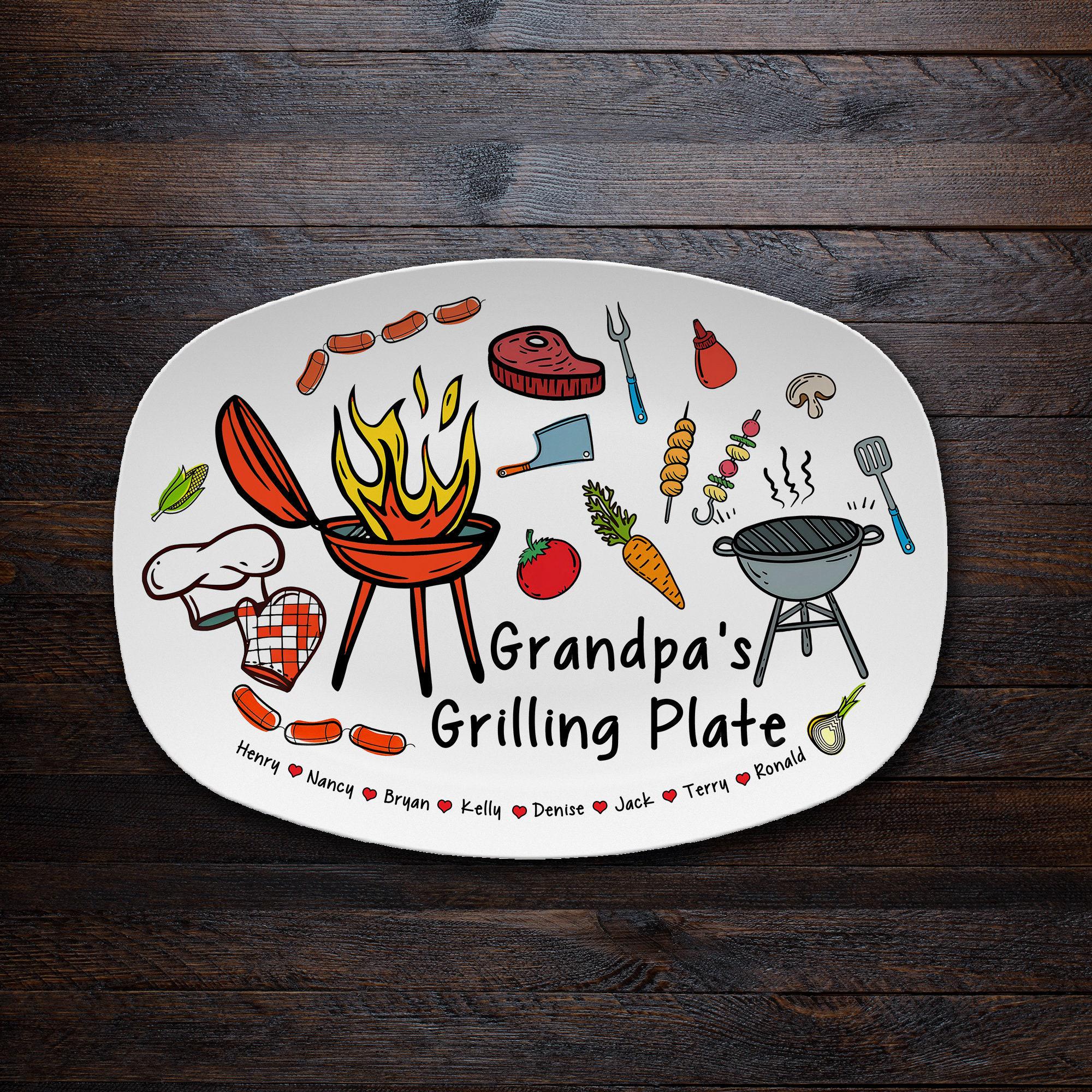 Personalized Dad's Grilling Platter, Custom BBQ Serving Tray With Kid's Name, Father's Day Gift Idea