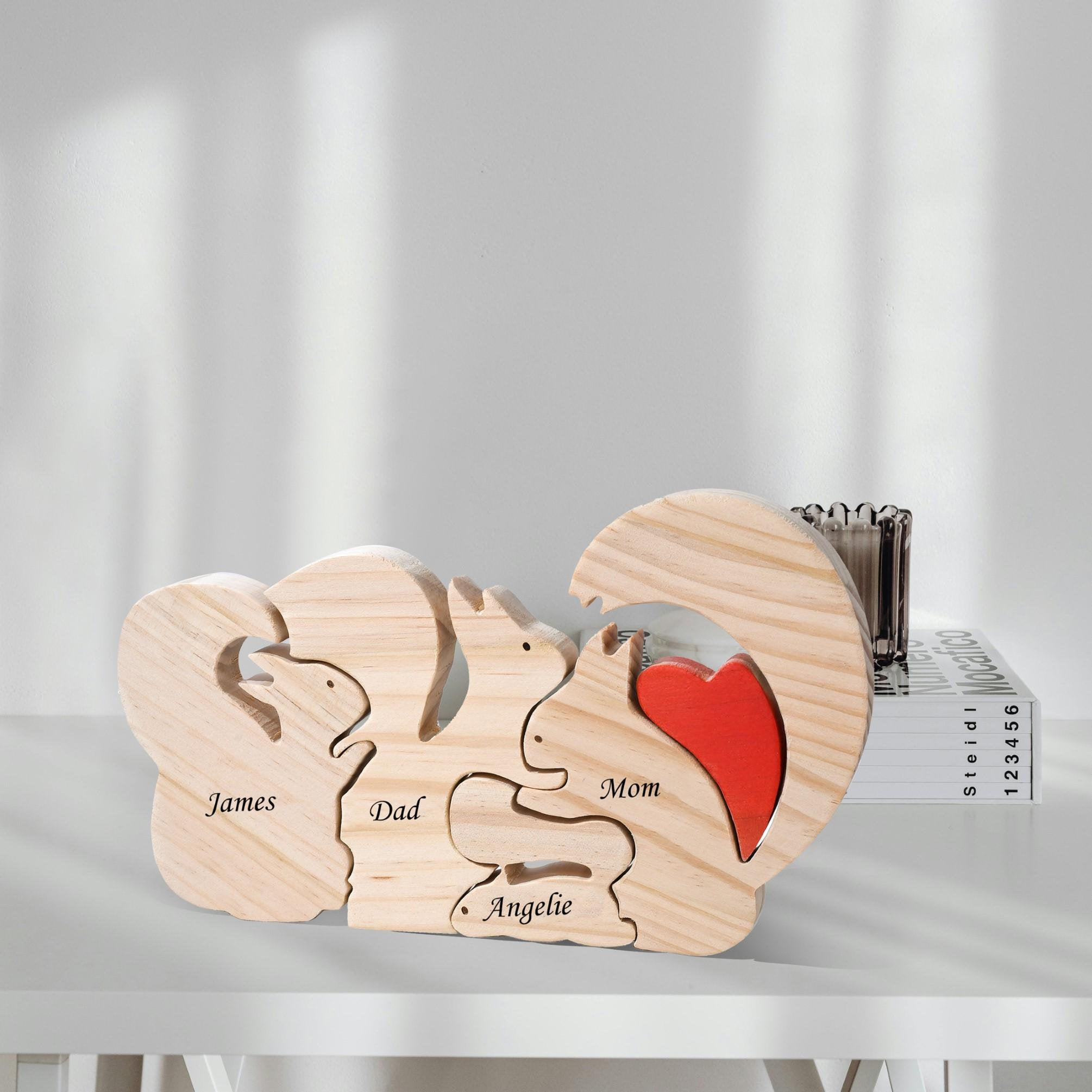 Wooden Animal Family Puzzle, 2-8 Squirrels Family Jigsaw Decor, Wedding Anniversary Gifts for Mom Dad Friend Couples Animal Family Decor