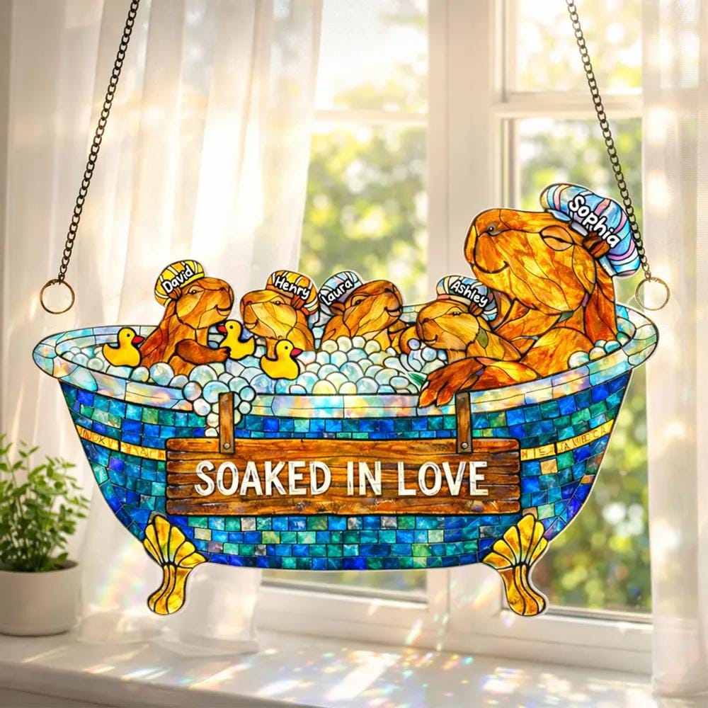 Custom Water Critter Mom Suncatcher, Soaked in Love Decor, Window Hanging Home Decor Light, Cute Mothers Day Birthday Gift for Mom Grandma