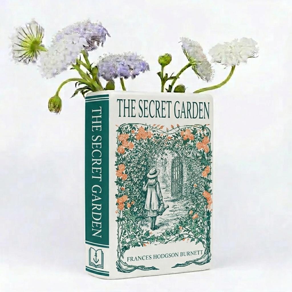The Secret Garden Ceramic Book Vase, Vintage Floral, Mother's Day Gift,christmas Gift,birthday Gift,literary Decor,gift for Readers Teachers