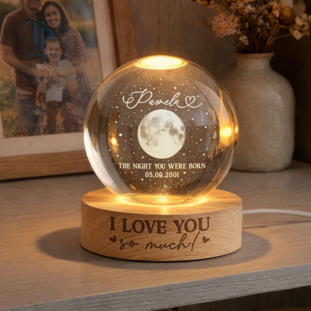 The Day You Were Born Custom Moon Phase by Date, Personalized Crystal Ball Night Light, Birthday Gift for Besties, Gift for Friend, Daughter