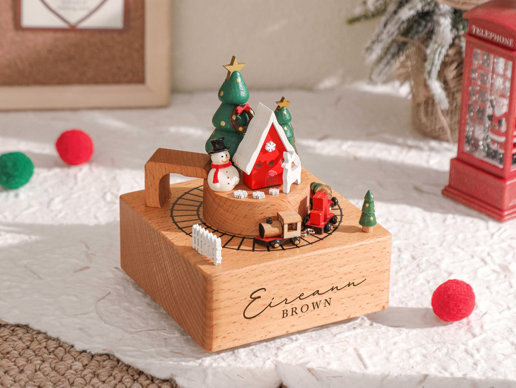 Christmas Gift Train, Custom Wooden Handmade Music Box, 1st Birthday, Engraved Baby Name Music Box, Newborn Gift, Christmas Gift