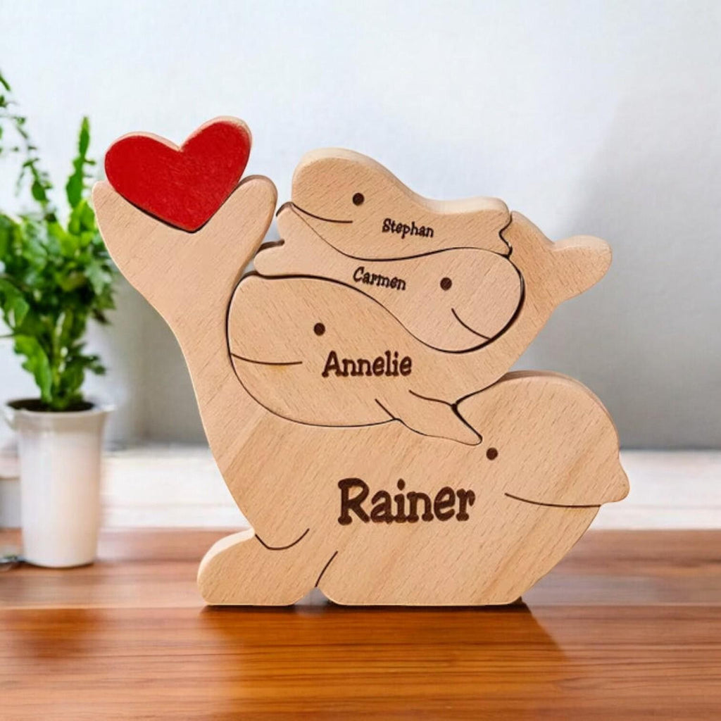 Delphine Decoration, Mothers Day Gift, Custom Wooden Delphine Family Puzzle, Moving Out Gift for Parents, Baby Shower Nursery Decoration