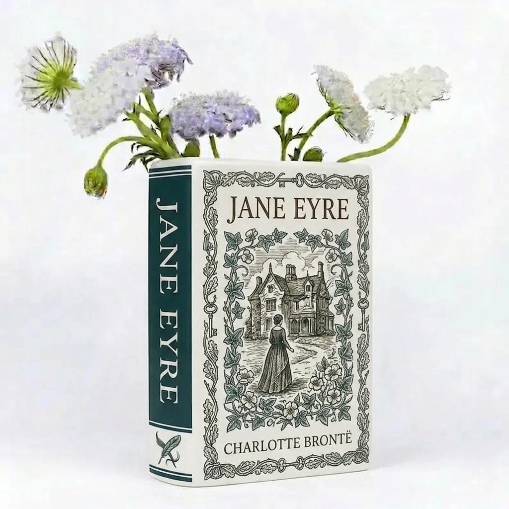Jane Eyre Ceramic Book Vase _ Classic Literature Flower Vase _ Literary Home Decor for Book Lovers _ Vintage Book Decor, Gift for Mom