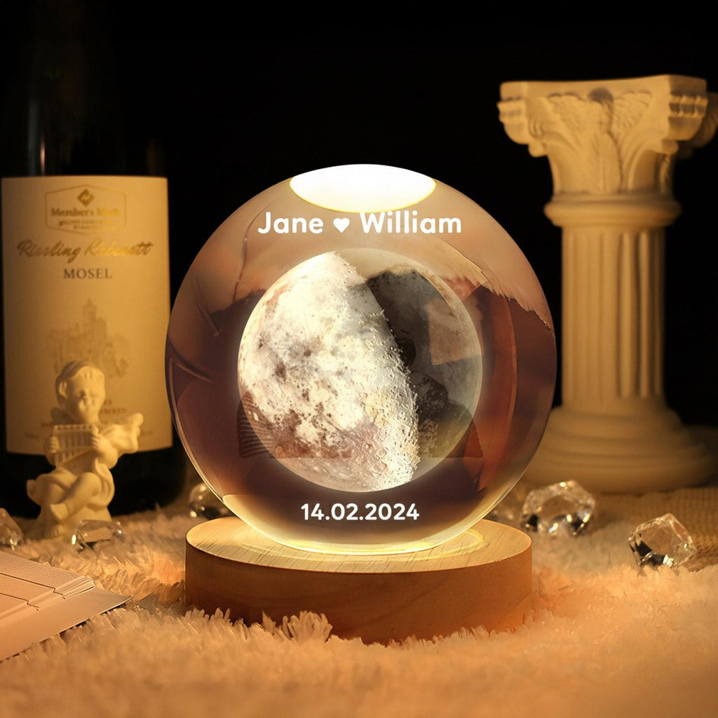 Personalized Moon Phase Crystal Ball Night Light_ Engraved Photo, Romantic Gift