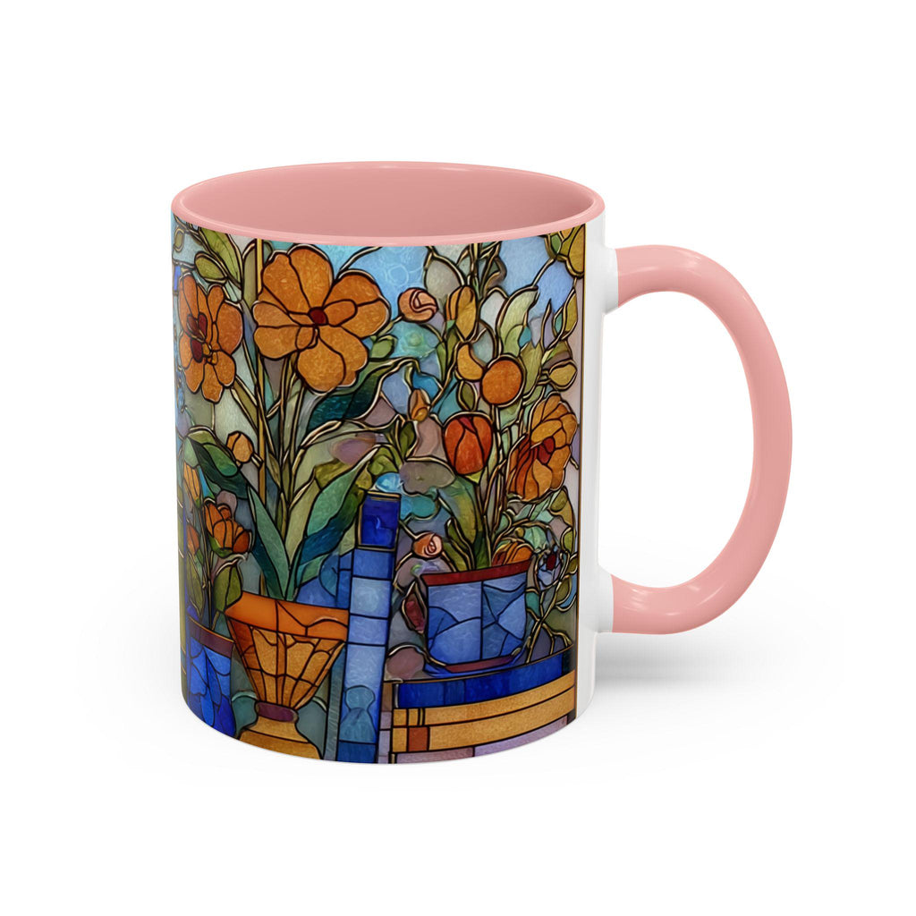 Stained Glass Floral Bookshelf Mug _ Colorful Ceramic Coffee Cup With Flowers, Modern Ceramic Mug – Elevate Your Coffee Time