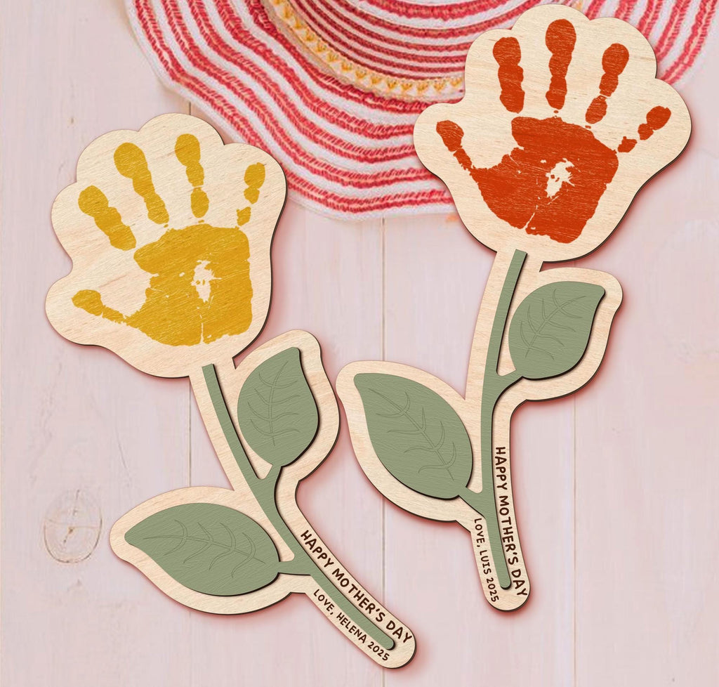 Personalized Mother’s Day Handprint Flower Sign, DIY First Mother's Day Handprint Sign, New Mom Mothers Day Gifts From Kids, Gift for Mom