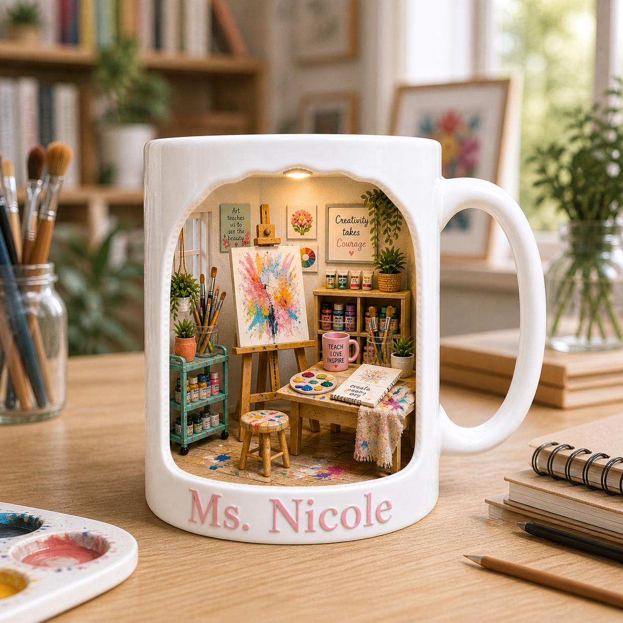 Personalized Teacher Mug, Art Teacher Gift, Custom Name Coffee Cup, Teacher Appreciation Gift, Art Classroom Mug