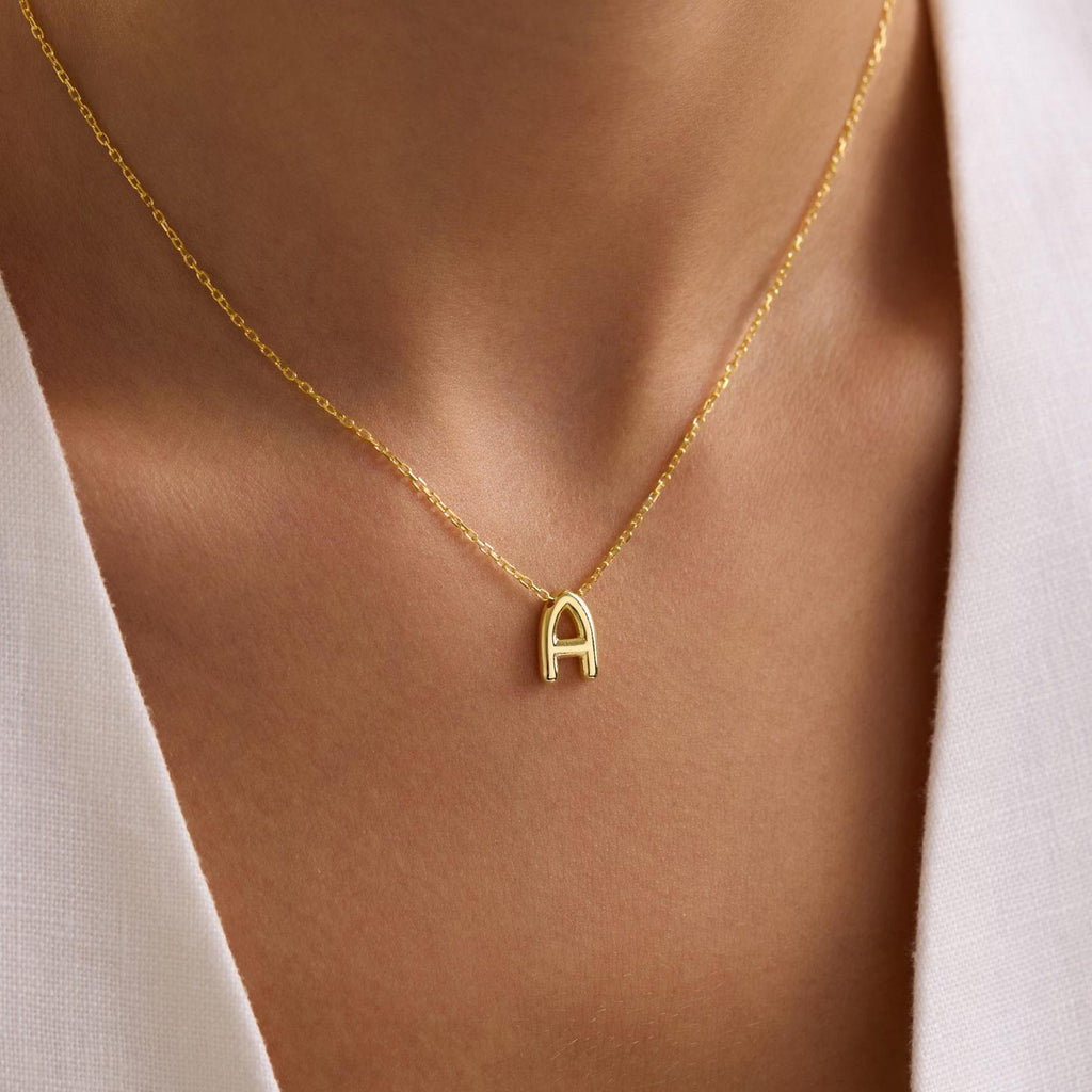 Sterling Silver 3D Bubble Initial Necklace – Custom Letter Pendant, 3D Bubble Letter Necklace, Solid 925 Silver Initial Pendant