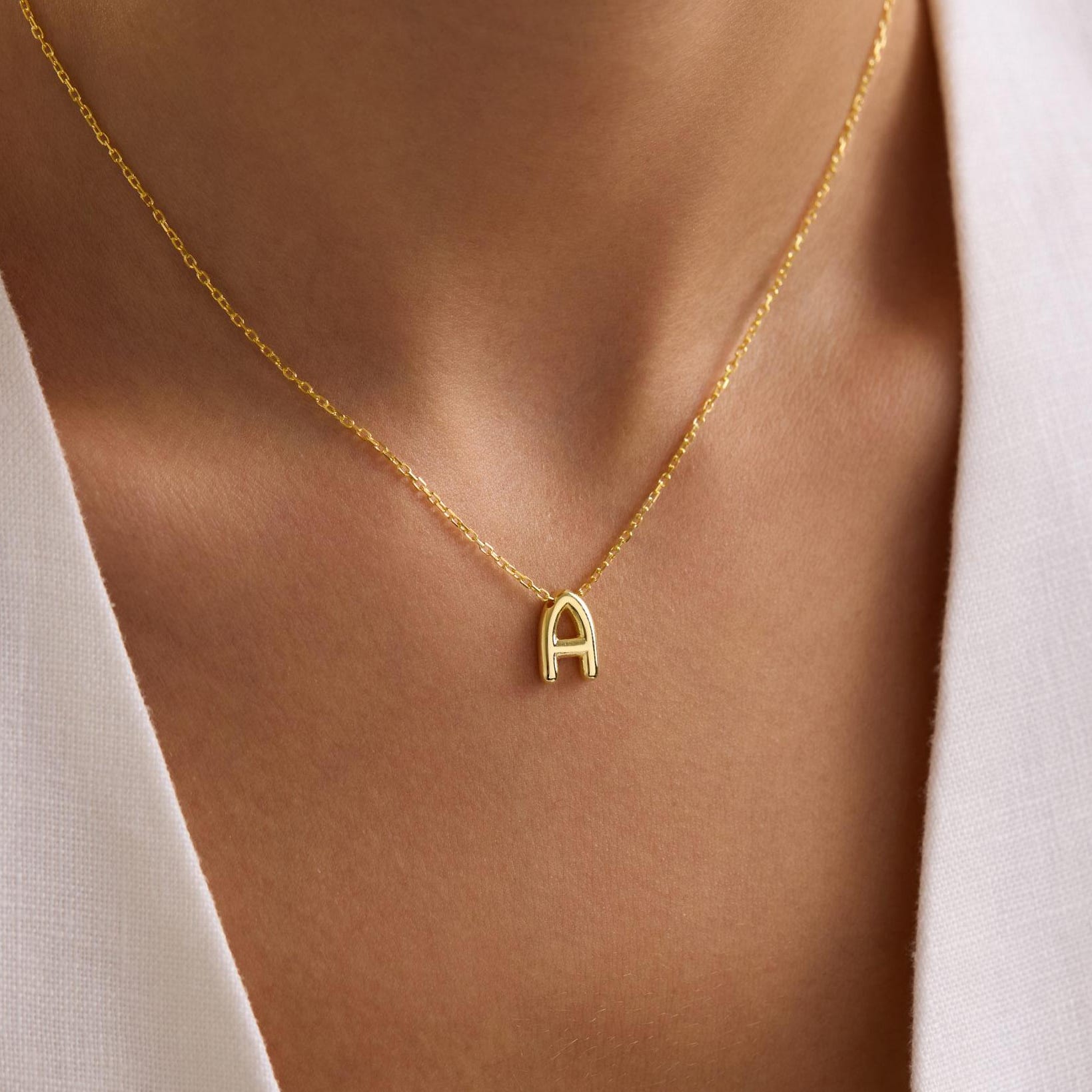 Sterling Silver 3D Bubble Initial Necklace – Custom Letter Pendant, 3D Bubble Letter Necklace, Solid 925 Silver Initial Pendant