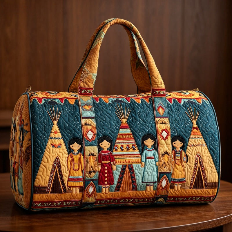 Unisex Bohemian Teacher Duffel Bag, Flat Printed Design, Quilted Look Travel Bag, Not Textured Weekender Bag