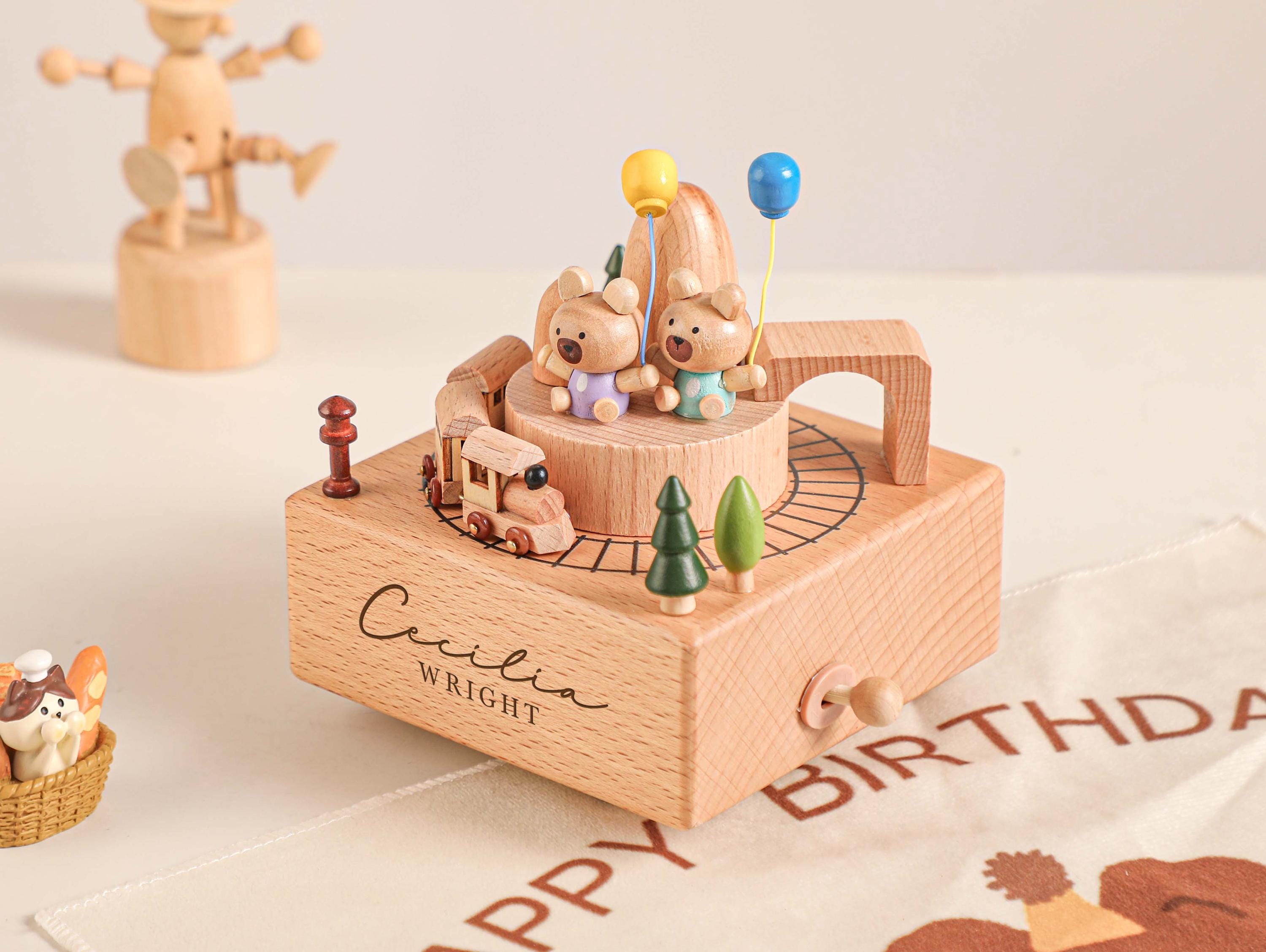 Bear Paradise Train Birthday Music Box, Custom Wooden Handmade Music Box, 1st Birthday, Personalised Music Box Gift, Newborn Gift, Christmas