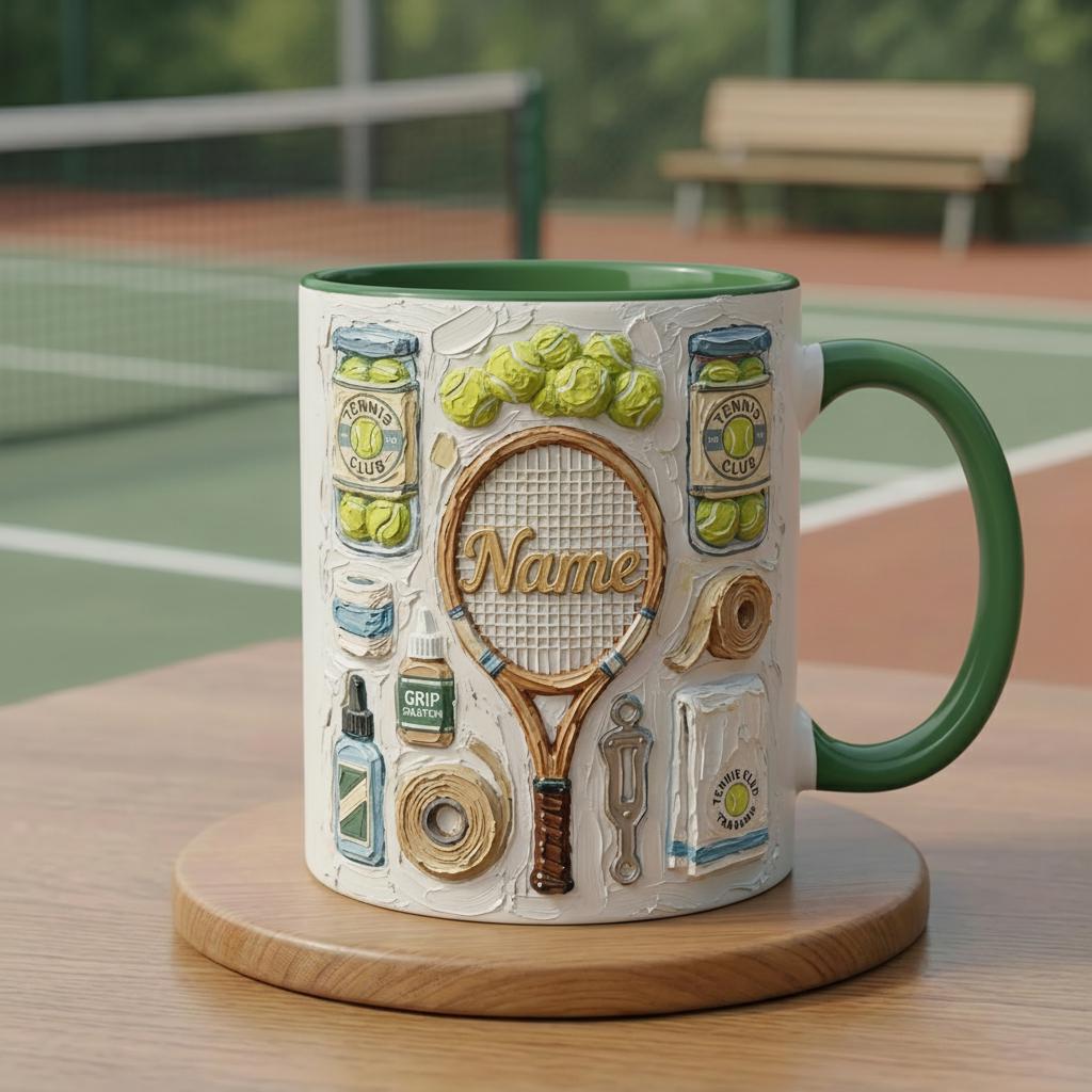 3D Tennis Mug, Oil Painting Effect Coffee Cup, Tennis Player Gift, Vintage Sports Mug, Tennis Lover Gift