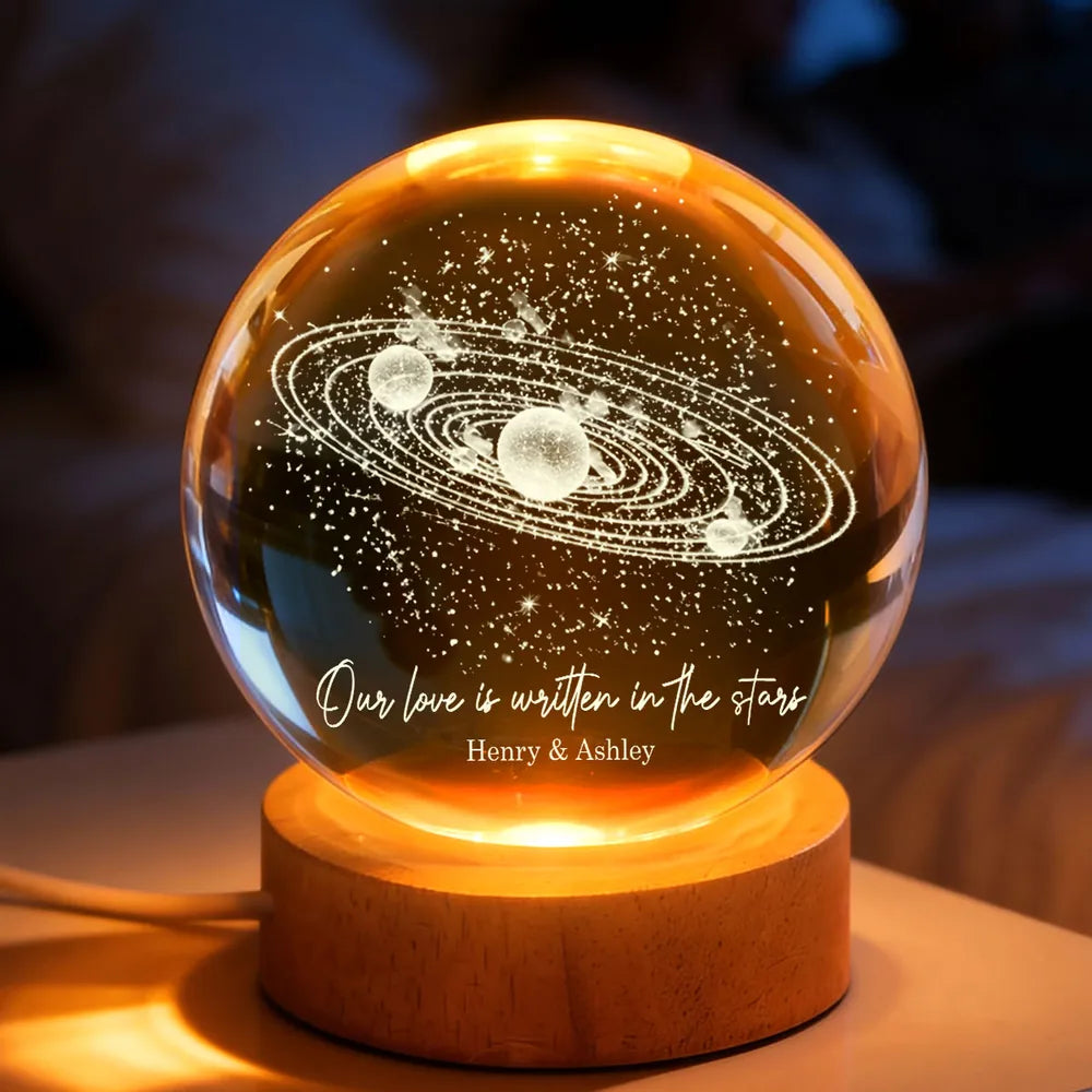 Our Love is Written in the Stars Universe Solar System, Custom Moon Phase LED Lamp, Valentine Gift for Couple, Wedding Anniversary Gift